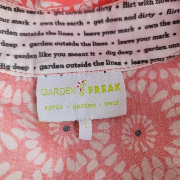 Garden Freak Rare Grow a Pear Coral Pink Black Pom Floral Dress Funky Bright L - Picture 7 of 11